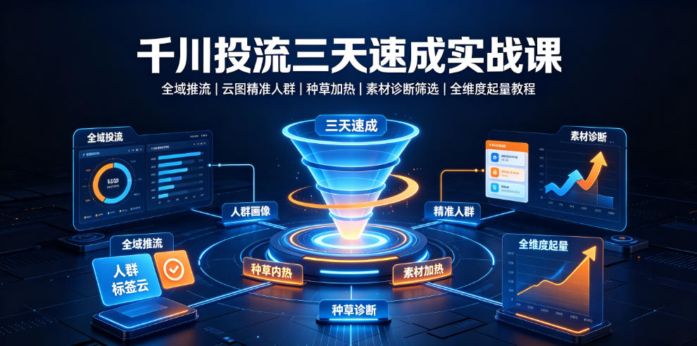 千川投流三天速成实战课|全域推流、云图精准人群、种草加热、素材诊断筛选全维度起量教程-网赚副业网