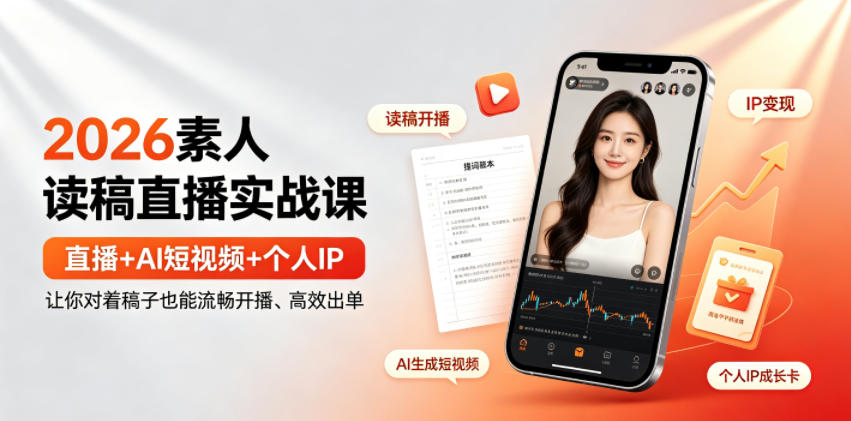 2026素人读稿直播实战课|直播+AI短视频+个人IP,让你对着稿子也能流畅开播、高效出单-网赚副业网
