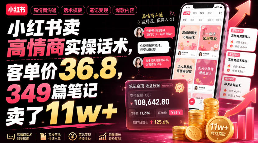 小红书卖高情商实操话术,客单价36.8,349篇笔记卖了11w+!-网赚副业网