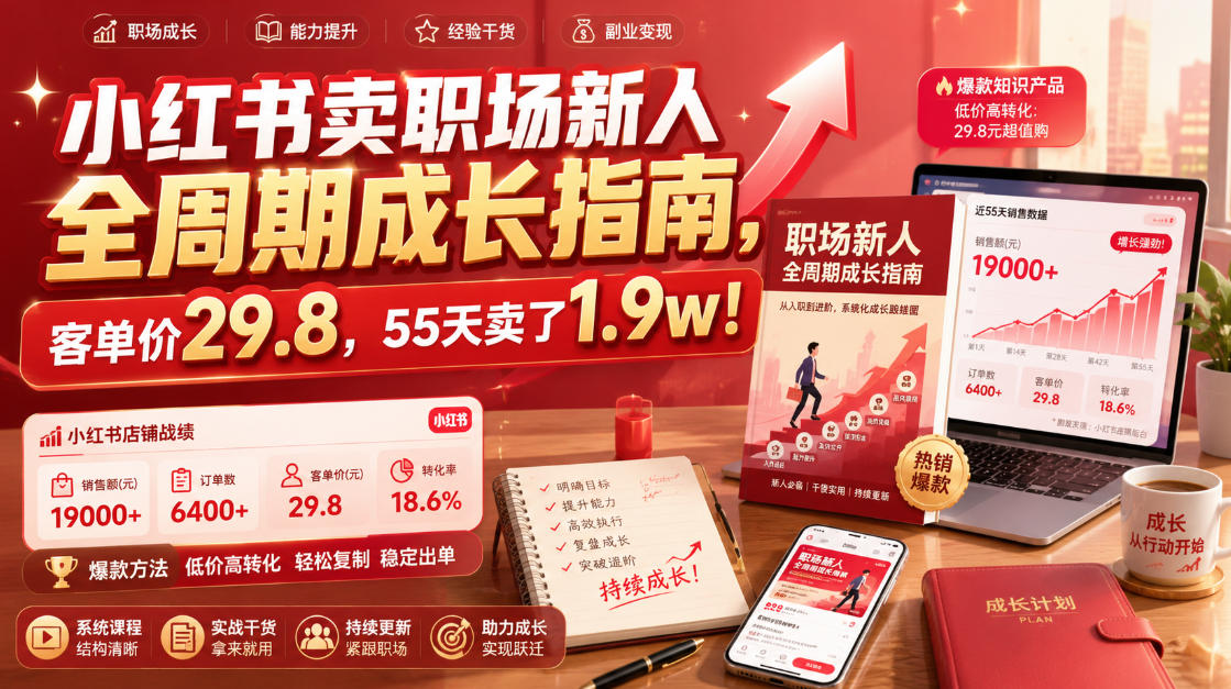 小红书卖职场新人全周期成长指南，客单价29.8，55天卖了1.9w！-网赚副业网