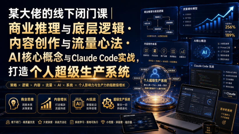 某大佬的线下闭门课|商业推理与底层逻辑・内容创作与流量心法・AI核心概念与Claude Code实战,打造个人超级生产系统【录音+图片】-网赚副业网