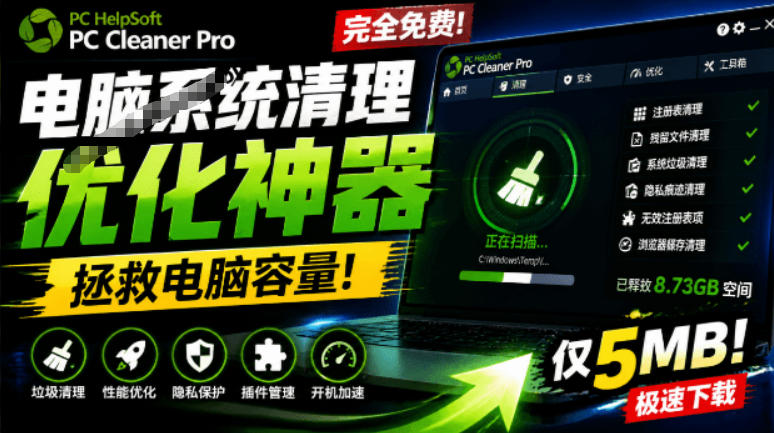 轻松吊打Win系统自带工具!电脑清理神器,拯救电脑容量,仅5MB,完全免费使用PC Cleaner Pro-网赚副业网
