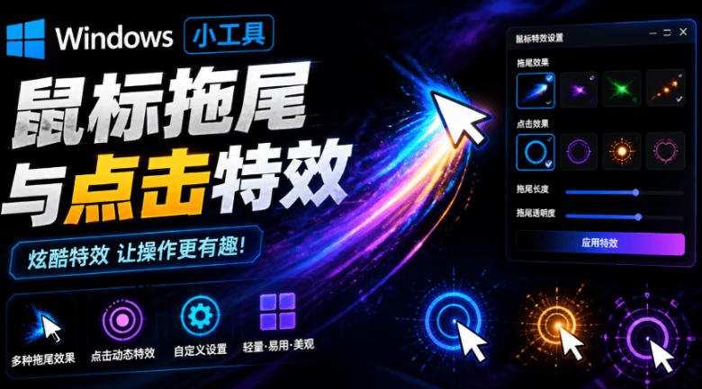 Windows特效小工具!一键给你的鼠标添加拖尾与点击动态特效,吾爱出品,免费使用Mouse Trail-网赚副业网