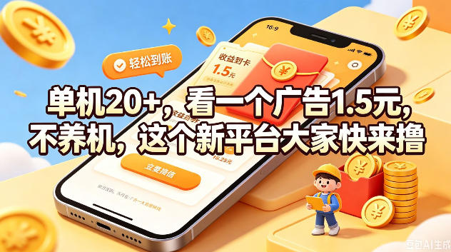 单机20+,看一个广告1.5米,不养机,这个新平台大家快来撸【揭秘】-网赚副业网