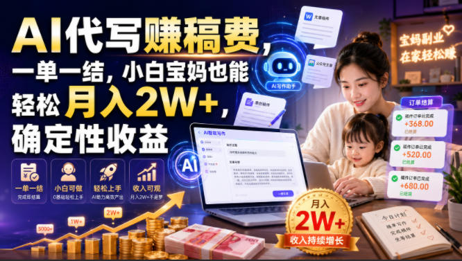 AI代写賺稿费,一单一结,小白宝妈也能轻松月入2W+,确定性收益【揭秘】-网赚副业网
