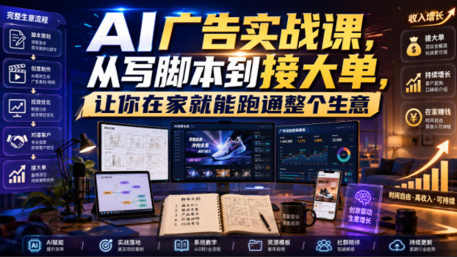 AI广告实战课,从写脚本到接大单,让你在家就能跑通整个生意【原创双语字幕】-网赚副业网