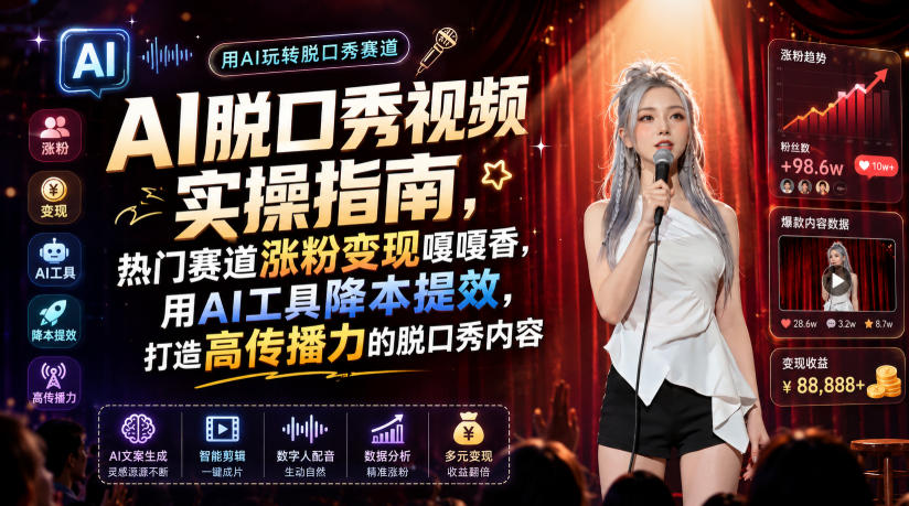 AI脱口秀视频实操指南,热门赛道涨粉变现嘎嘎香,用AI工具降本提效,打造高传播力的脱口秀内容-网赚副业网