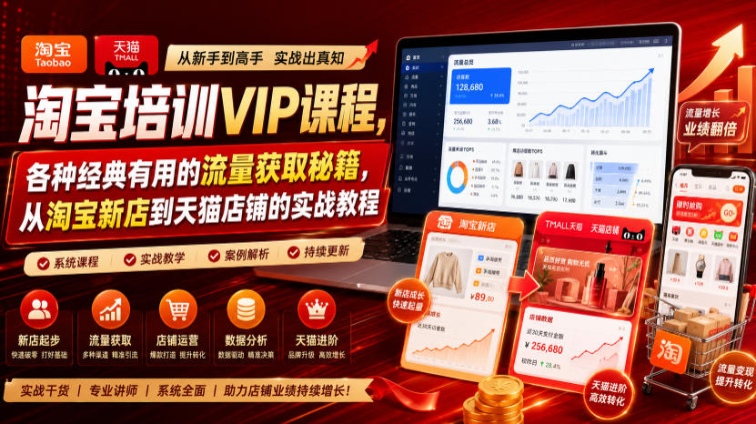 淘宝培训VIP课程,各种经典有用的流量获取秘籍,从淘宝新店到天猫店铺的实战教程(更新7月)-网赚副业网