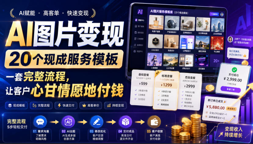 AI图片变现,20个现成服务模板,一套完整流程,让客户心甘情愿地付钱【原创双语字幕】-网赚副业网