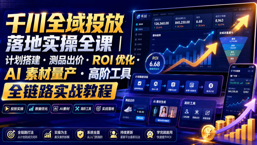 千川全域投放落地实操全课|计划搭建・测品出价・ROI优化・AI素材量产・高阶工具全链路实战教程-网赚副业网