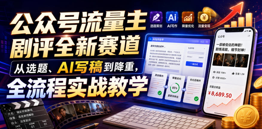 公众号流量主剧评全新赛道,从选题、AI写稿到降重,全流程实战教学-网赚副业网