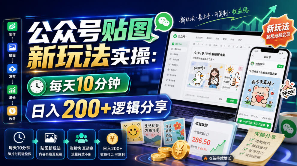 公众号贴图新玩法实操,每天10分钟,日入200+逻辑分享-网赚副业网
