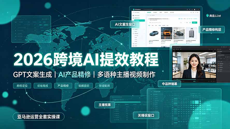 （19286期）2026跨境AI提效教程·GPT文案生成｜AI产品精修｜多语种主播视频制作，亚马逊运营全套实操课-网赚副业网