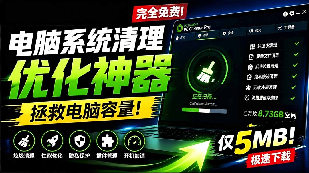 (19282期)轻松吊打Win系统自带工具!电脑清理优化神器,拯救电脑容量,仅5MB,完全免费使用 PC Cleaner Pro-网赚副业网