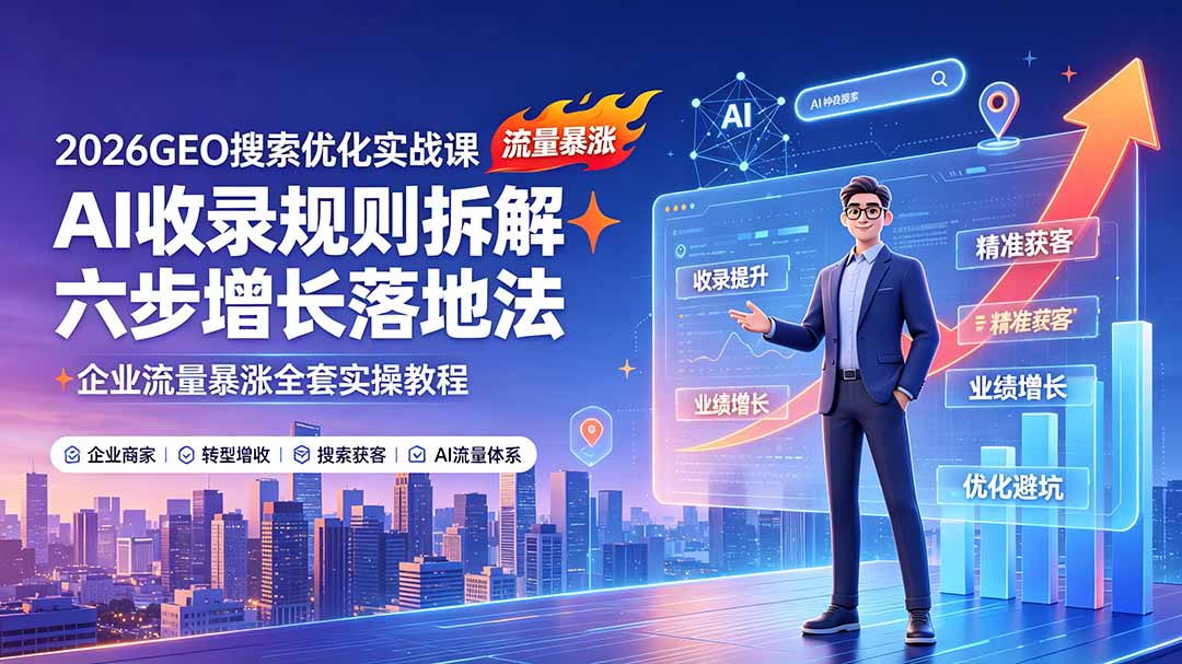 (19333期)2026GEO搜索优化实战课:AI收录规则拆解|六步增长落地法|企业流量暴涨全套实操教程-网赚副业网