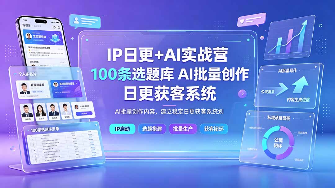 (19353期)IP日更+AI实战营:IP置顶视频制作×100条选题库搭建×10条日更规划,AI批量创作内容,建立稳定日更获客系统-网赚副业网