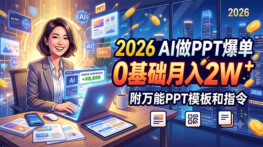 (19284期)2026 AI做PPT爆单,0基础月入2W,附万能PPT模板和指令-网赚副业网