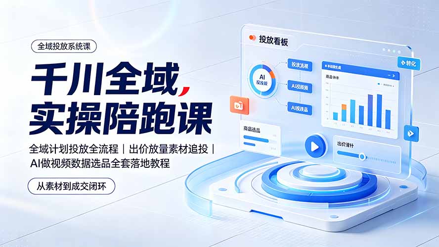 (19392期)千川全域实操陪跑课:全域计划投放全流程|出价放量素材追投|AI做视频数据选品全套落地教程-网赚副业网