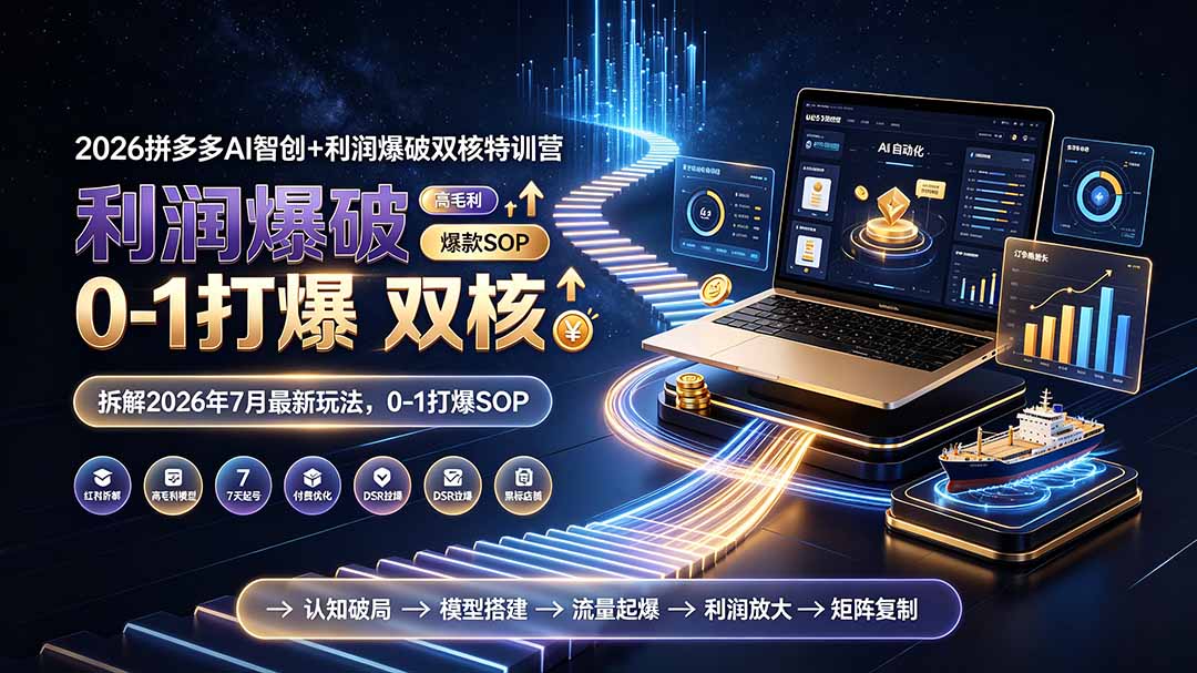 (19307期)2026拼多多AI智创+利润爆破双核特训营-拆解2026年7月最新玩法,0-1打爆SOP-网赚副业网