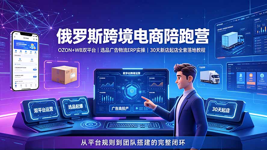 (19371期)2026俄罗斯跨境电商陪跑营:OZON+WB双平台|选品广告物流ERP实操|30天新店起店全套落地教程-网赚副业网
