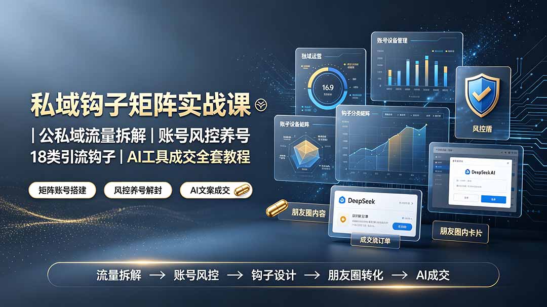 (19321期)私域钩子矩阵实战课〓公私域流量拆解|账号风控养号|18类引流钩子|AI工具成交全套教程-网赚副业网