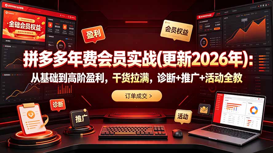 （19290期）拼多多年费会员实战(更新2026年)：从基础到高阶盈利，干货拉满，诊断+推广+活动全教-网赚副业网