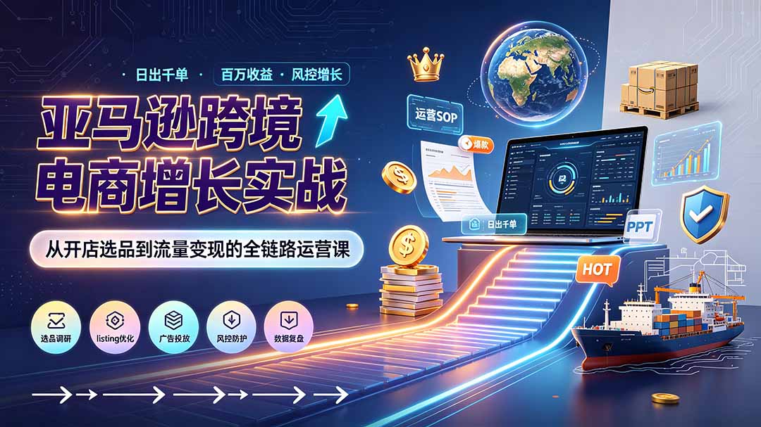 (19308期)亚马逊0-1孵化特训营8期:从注册风控到稳定日出千单实战,规避审核封店风险,标准化执行流程落地-网赚副业网