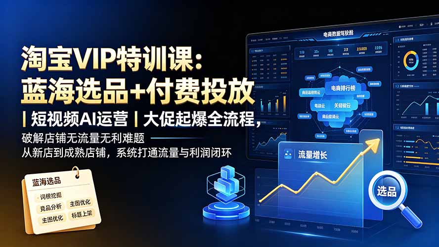 (19399期)淘宝VIP特训课:蓝海选品+付费投放|短视频AI运营|大促起爆全流程,破解店铺无流量无利润难题-网赚副业网