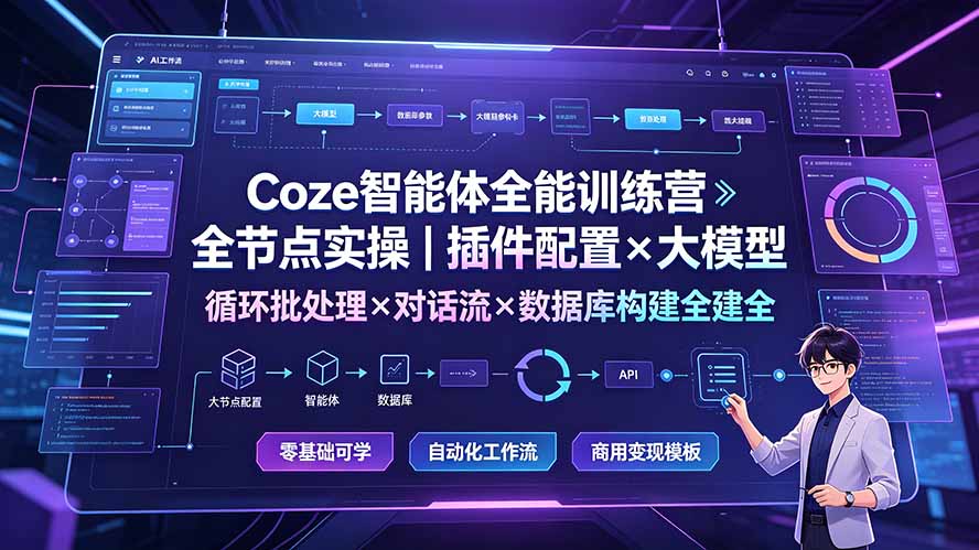 (19324期)Coze智能体全能训练营:全节点实操|插件配置×大模型×循环批处理×对话流×数据库构建全教学-网赚副业网