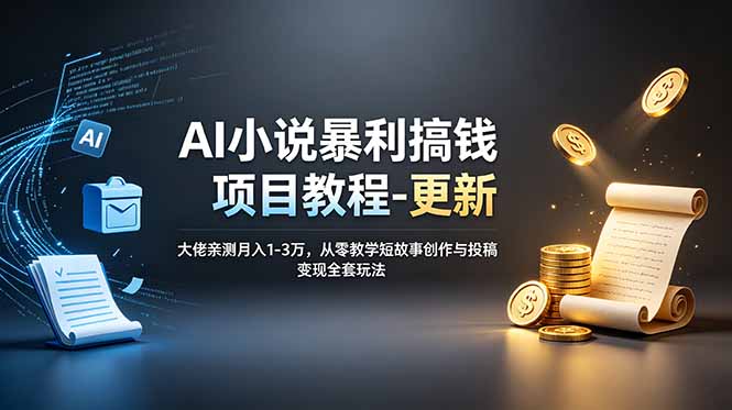 （19293期）AI小说暴利搞钱项目教程-更新，大佬亲测月入1-3万，从零教学短故事创作与投稿变现全套玩法-网赚副业网