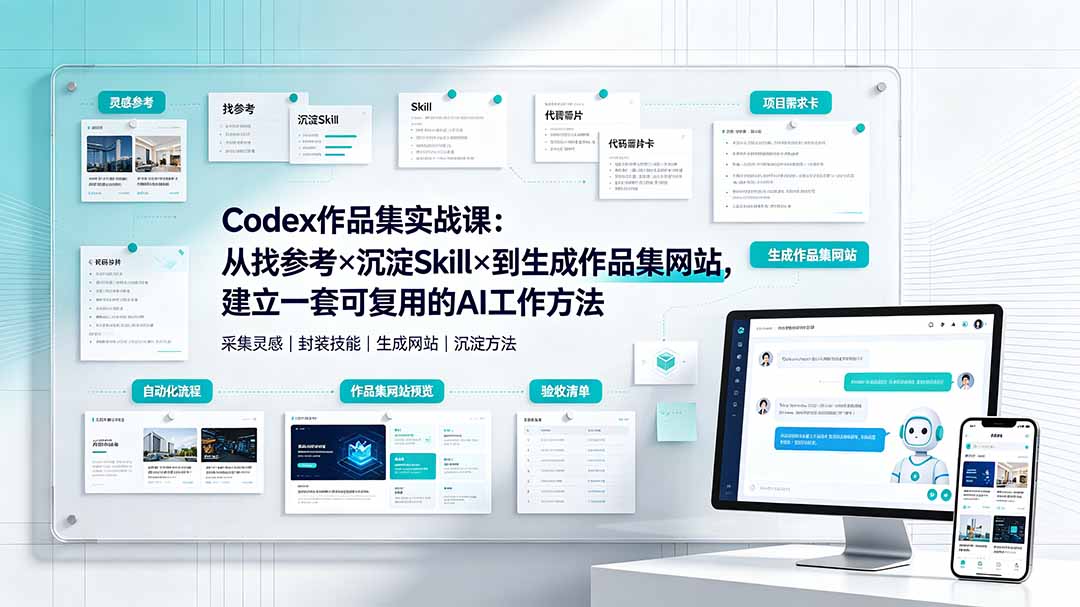 (19361期)Codex作品集实战课:从找参考×沉淀Skill×到生成作品集网站,建立一套可复用的AI工作方法-网赚副业网