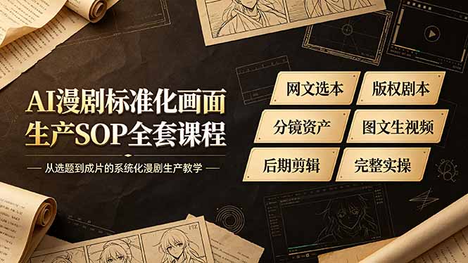 (19401期)AI漫剧标准化画面生产SOP全套课程-更新,网文选本版权剧本分镜资产全覆盖,图文生视频后期剪辑完整实操教学-网赚副业网