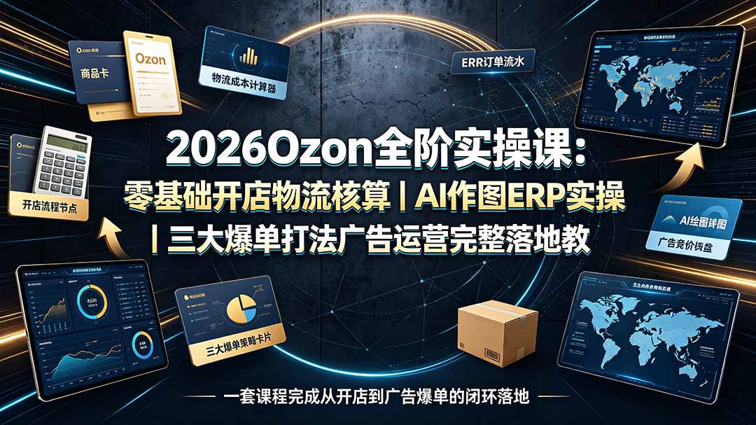 (19400期)2026Ozon全阶实操课:零基础开店物流核算|AI作图ERP实操|三大爆单打法广告运营完整落地教程-网赚副业网