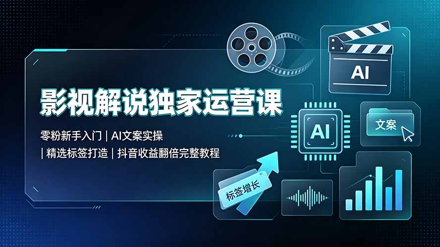 (19310期)影视解说独家运营课▪零粉新手入门|AI文案实操|精选标签打造|抖音收益翻倍完整教程-网赚副业网