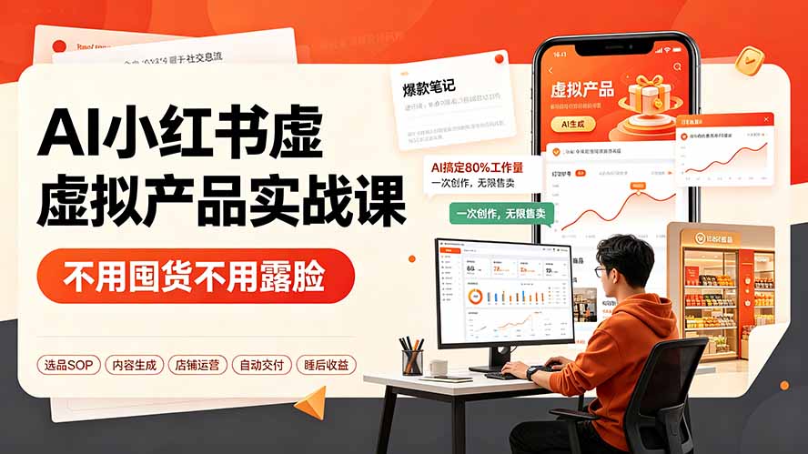 (19314期)AI小红书虚拟产品实战课-更新:不用囤货不用露脸,AI搞定80%工作量,一次创作无限售卖睡后收益-网赚副业网