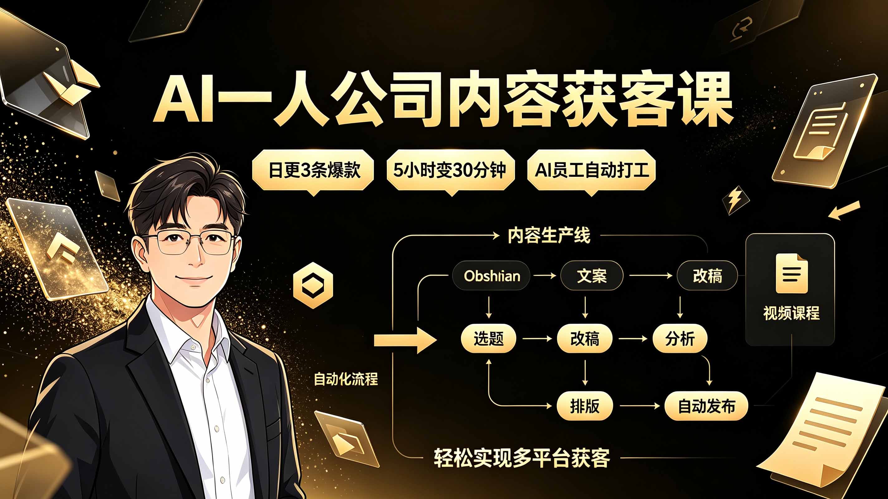 (19387期)AI一人公司内容获客课:日更3条爆款×5小时变30分钟×AI员工自动打工,轻松实现多平台获客-网赚副业网