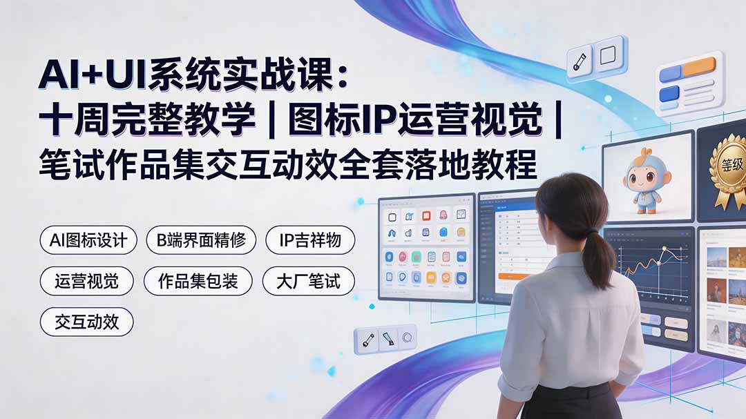 (19378期)AI+UI系统实战课:十周完整教学|图标IP运营视觉|笔试作品集交互动效全套落地教程-网赚副业网