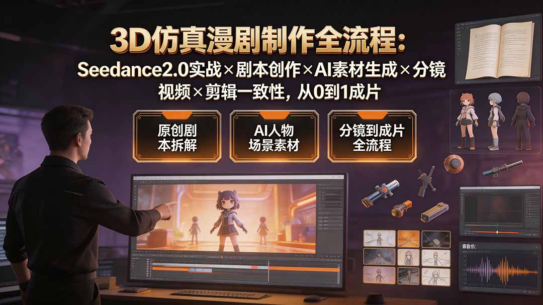 (19341期)3D仿真漫剧制作全流程:Seedance2.0实战×剧本创作×AI素材生成×分镜视频×剪辑一致性,从0到1成片-网赚副业网