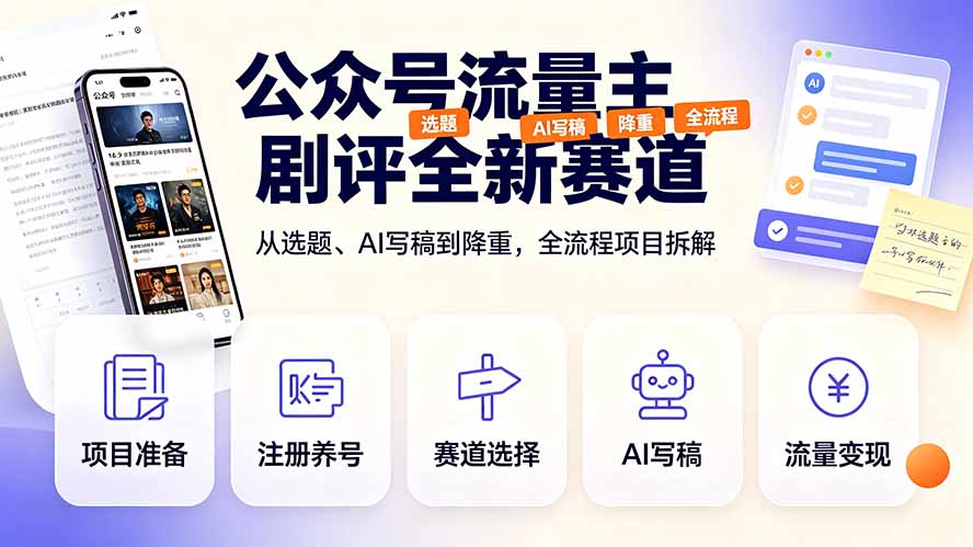 (19348期)公众号流量主剧评全新赛道,从选题、AI写稿到降重,全流程项目拆解-网赚副业网