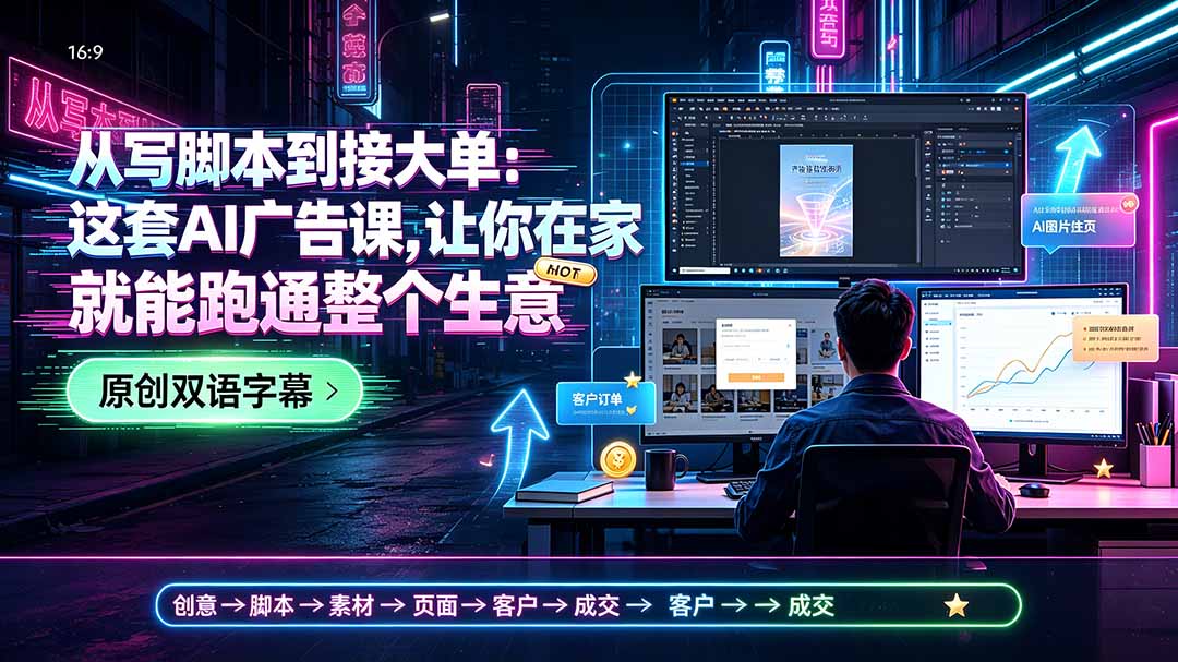 (19318期)从写脚本到接大单:这套AI广告课,让你在家就能跑通整个生意【原创双语字幕】-网赚副业网