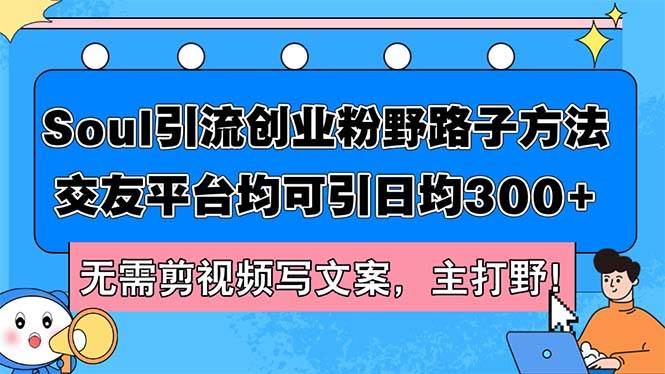 Soul引流创业粉野路子方法,交友平台均可引日均300+,无需剪视频写文案...-网赚副业网