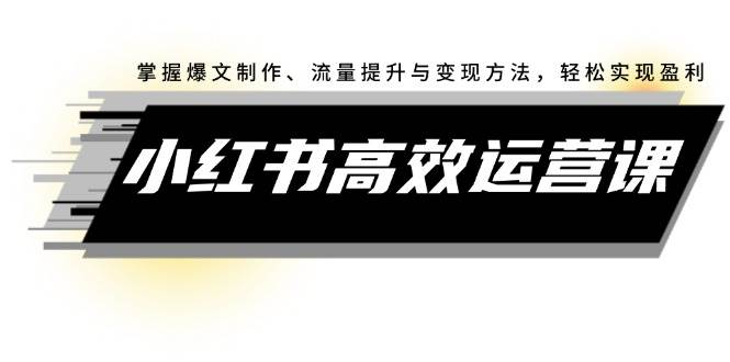 小红书高效运营课:掌握爆文制作、流量提升与变现方法,轻松实现盈利-网赚副业网